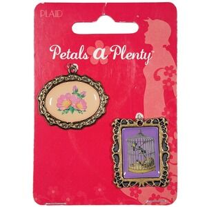 Plaid Petals A Plenty Flower Birdcage Metal Charms Pendants 2 Pc Victorian Retro